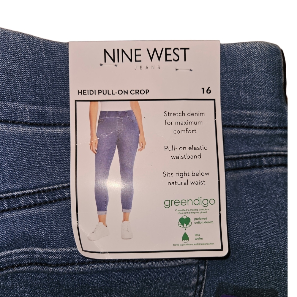 Nine West Blue Women’s Heidi Pull-on Crop Stretch Jeans, Size 16 - Picture 3 of 9